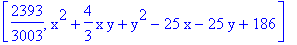 [2393/3003, x^2+4/3*x*y+y^2-25*x-25*y+186]